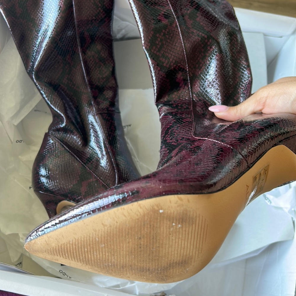 OTK boots, like new, worn once. Slight imperfection, left boot near zipper.